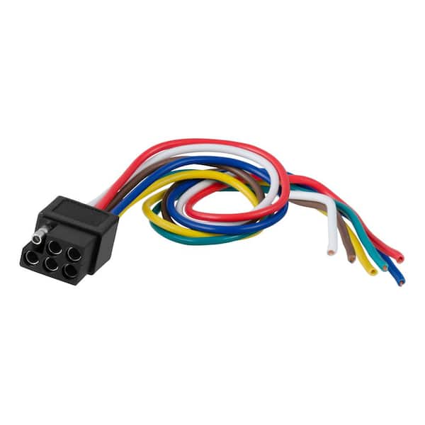 CURT 6-Way Square Connector Socket with 12" Wires (Vehicle Side, Packaged)