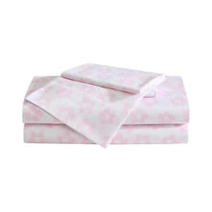 Retro Daisy 4-Piece Pink Microfiber Queen Sheet Set