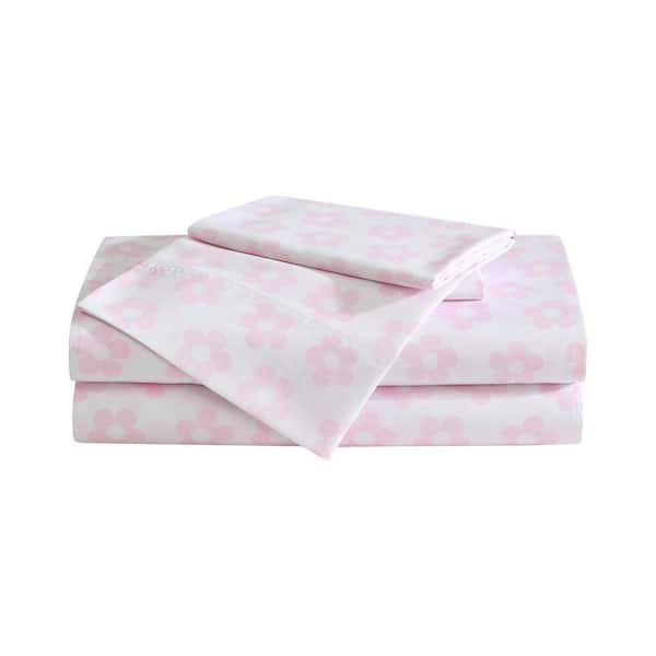 BETSEY JOHNSON Retro Daisy 4-Piece Pink Microfiber Queen Sheet Set