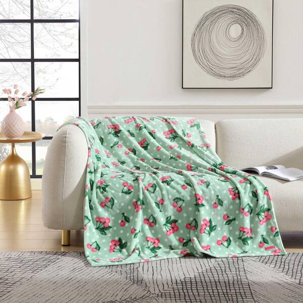 BETSEY JOHNSON Cherry Dots Pastel Green Ultra Soft Plush Fleece 50