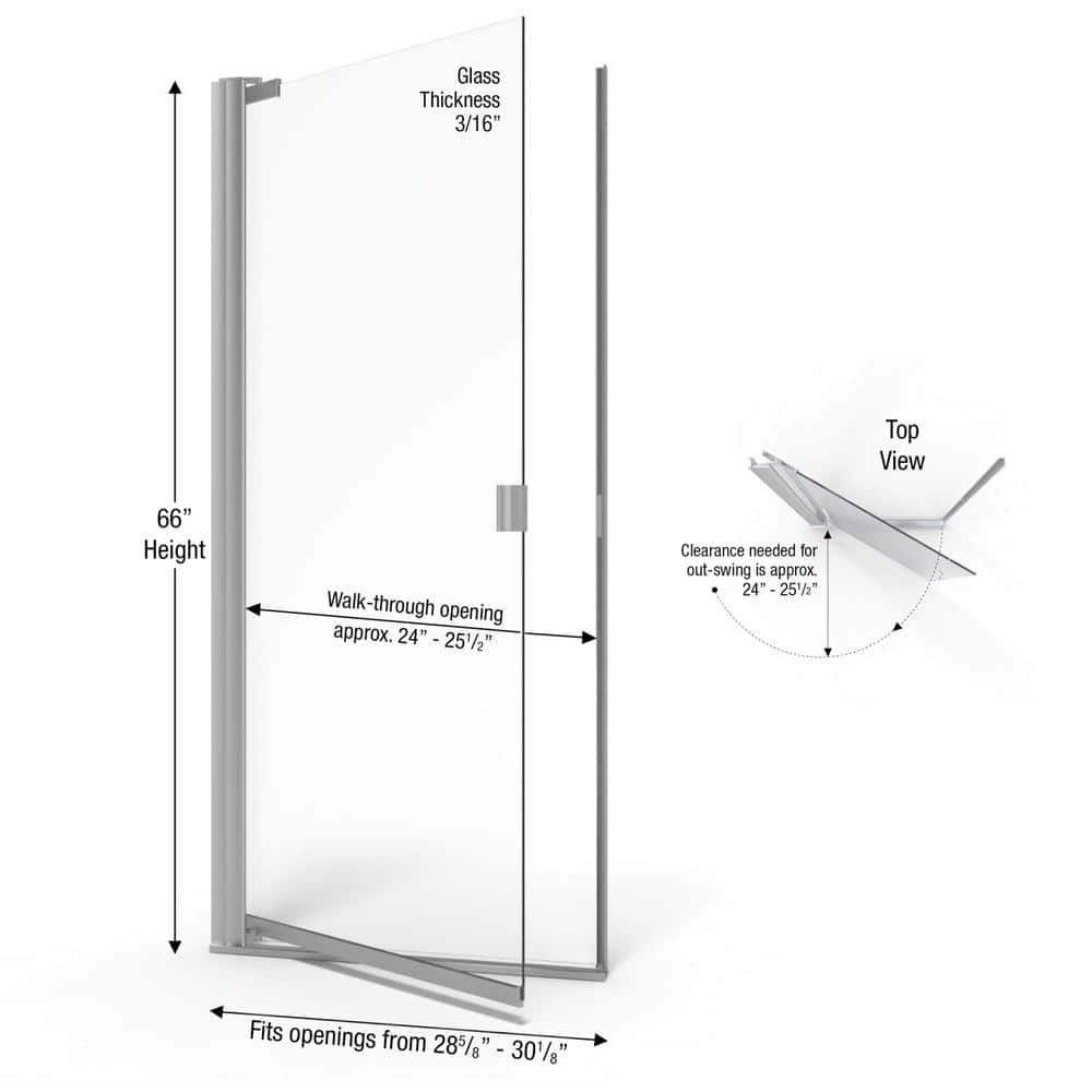 Armon 30.13" Brushed Nickel Frameless Pivot Shower Door