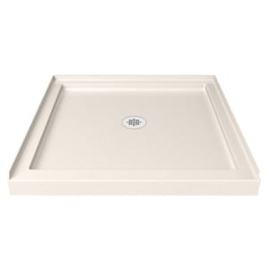 SlimLine 32 in. x 32 in. Single Threshold Alcove Shower Pan Base in Biscuit with Center Drain