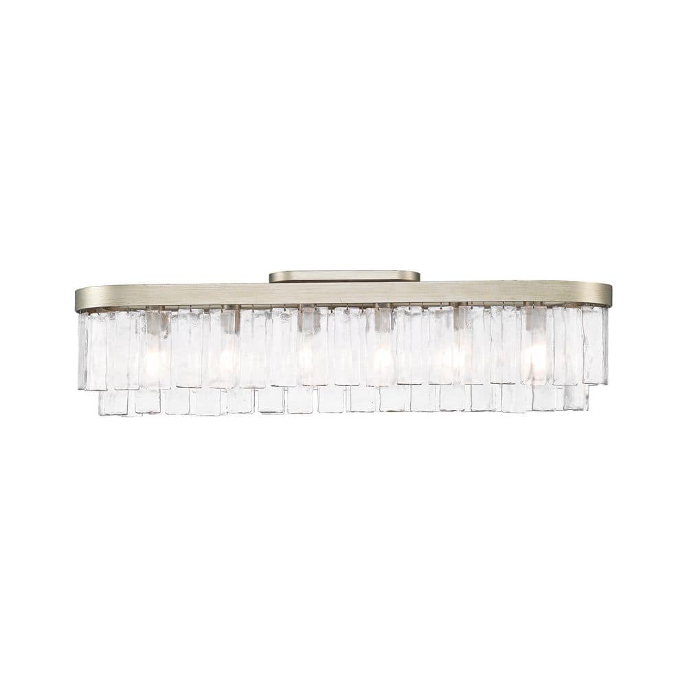 Ciara 10 in. 6-Light White Gold Glam Flush Mount with Hammered Water Glass Shade, No Bulbs Included price history on PriceWatchPro