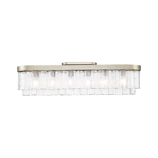Ciara 10 In. 6-Light White Gold Glam Flush Mount with Hammered Water Glass Shade, No Bulbs Included