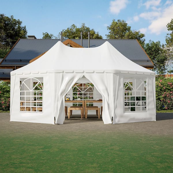 20 ft. x 15 ft. ft Party Tent, Heavy Duty Event Tent with 1-Doors and 7-Windows, White Wedding Tent, Outdoor Gazebo