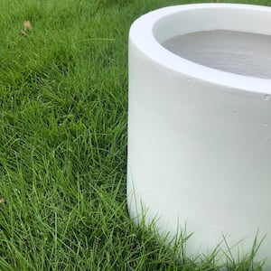 15.8 in. Dia Pure White Lightweight Concrete Modern Cylinder Outdoor Planter