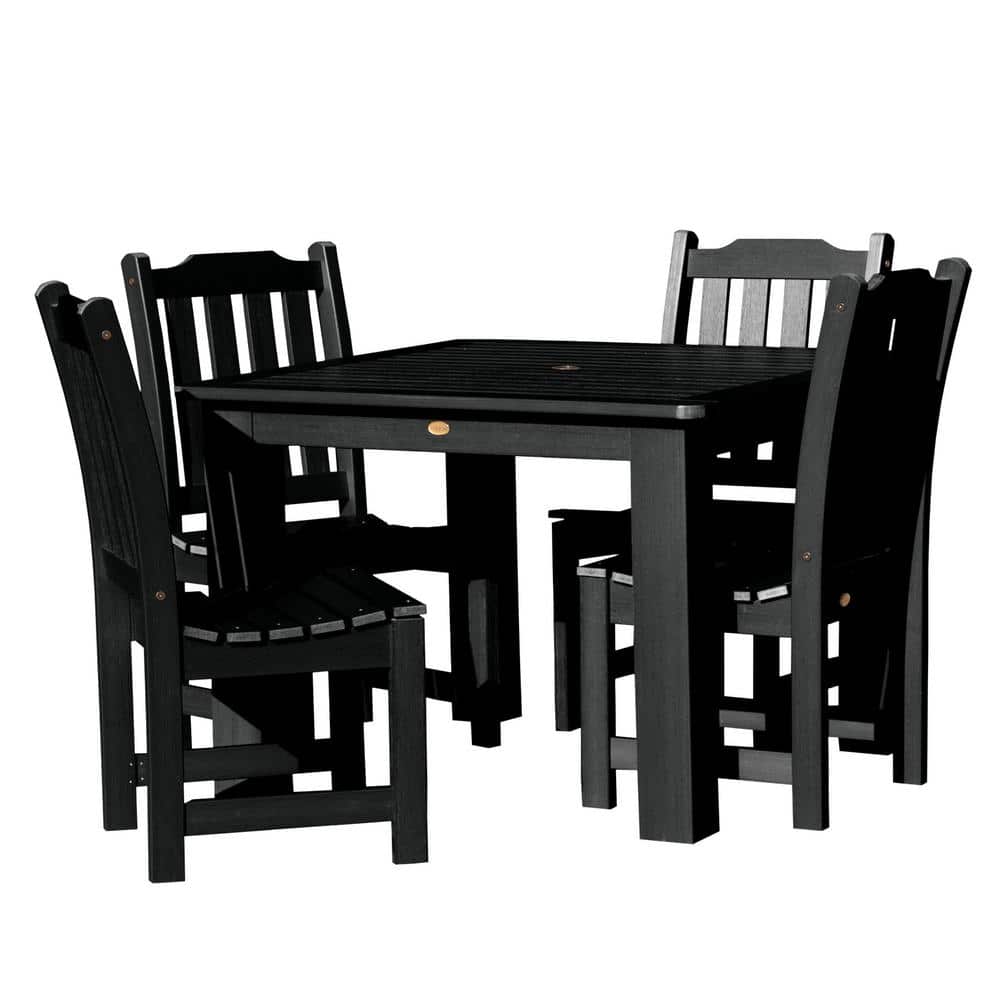 Highwood Lehigh Black 5-Piece Recycled Plastic Square Outdoor Dining Set -  AD-DNL44-BKE