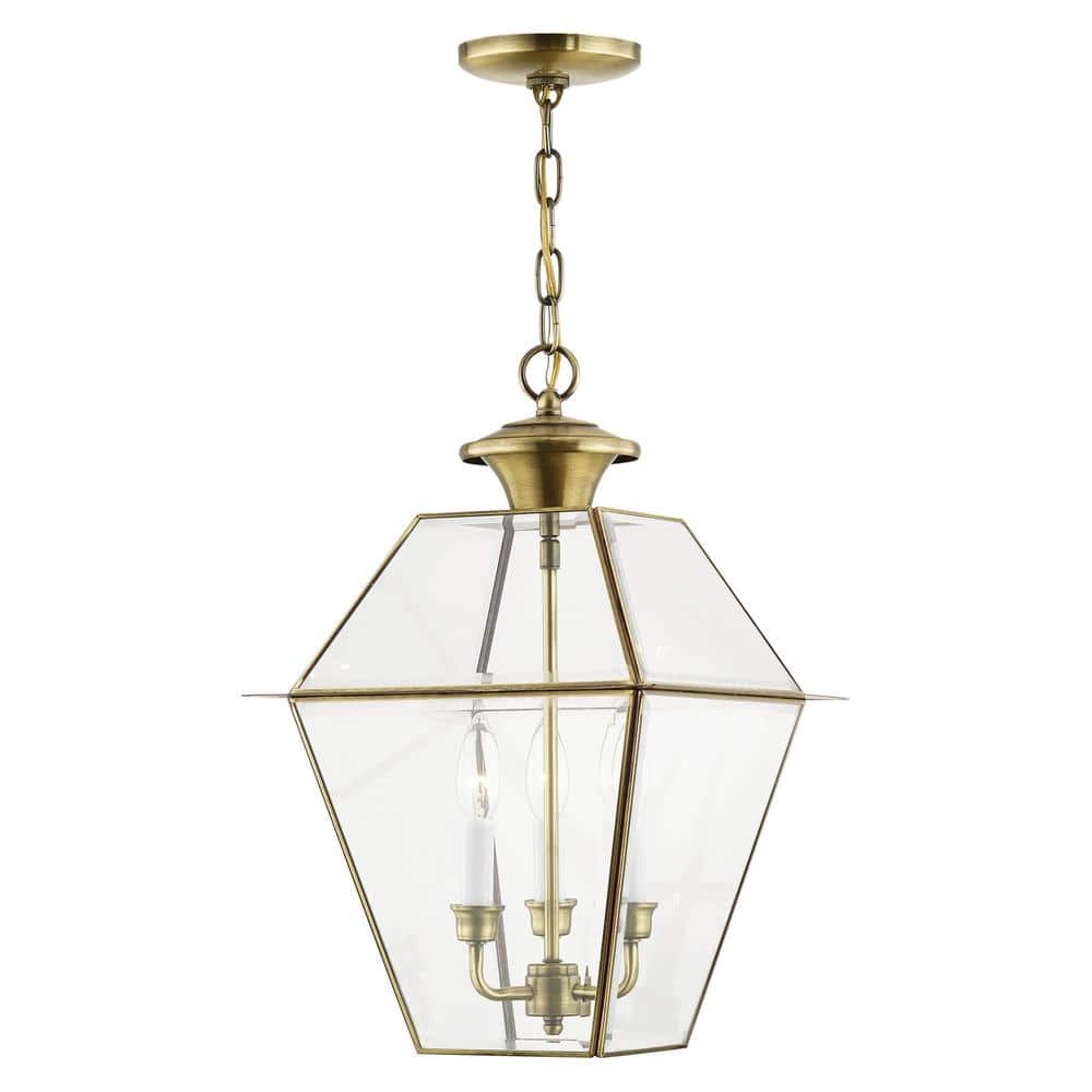 Antique Brass 3-Light Pendant with Clear Beveled Glass