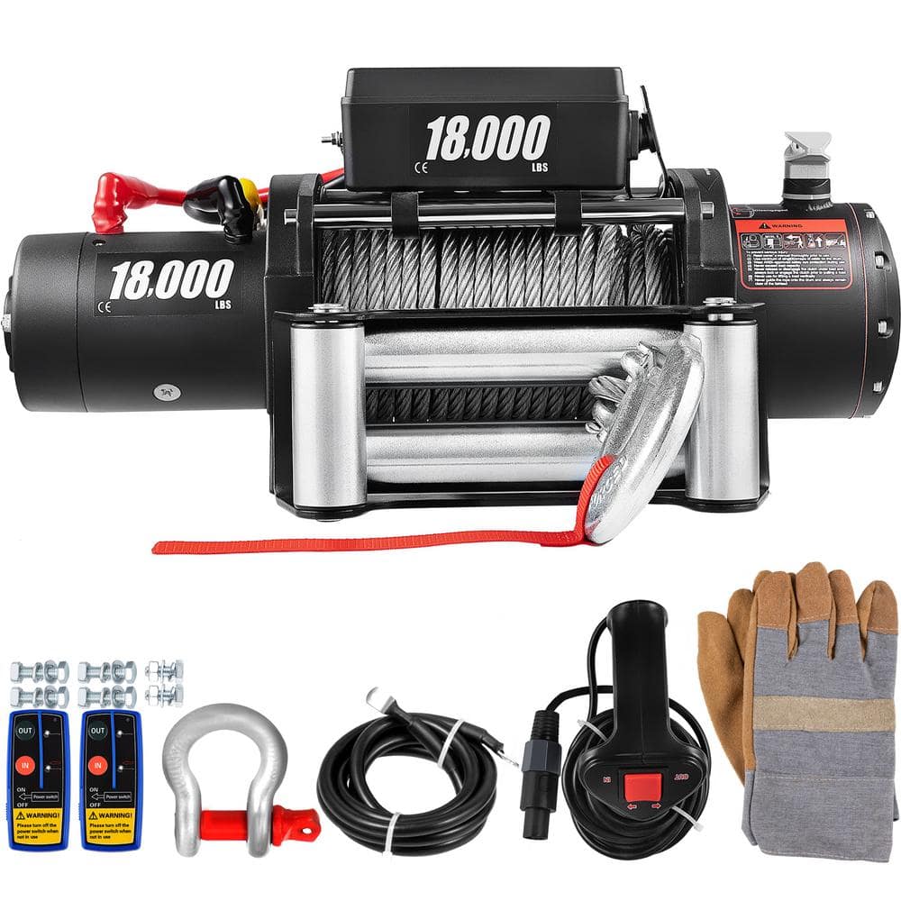 VEVOR 18,000 lbs. Electric Winch 75 ft. Steel Cable and 12 Volt Truck ...