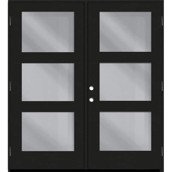Regency 60 in. x 80 in. Modern 3L Equal Clear Glass Onyx LHOS Stained Fiberglass Retro Patio Door with 4 in. Jamb