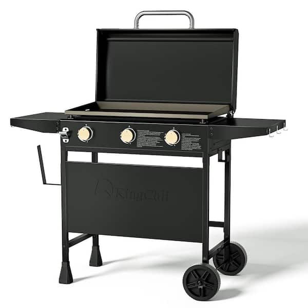 3-Burner Propane Gas Grill 28 in. Flat Top Griddle in Black with Hard Cover