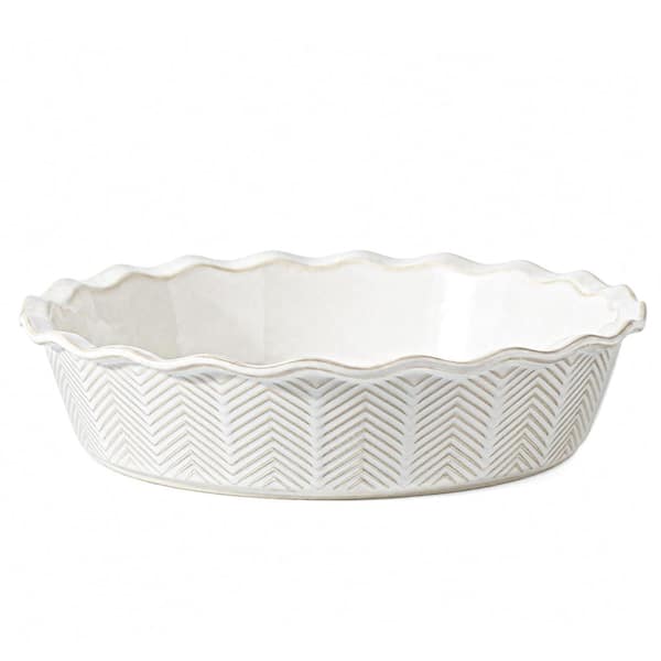 Deep Round Ceramic Pie Pan 9 in Off-White Stoneware Pie Dish with Fluted Edge for Oven Baking