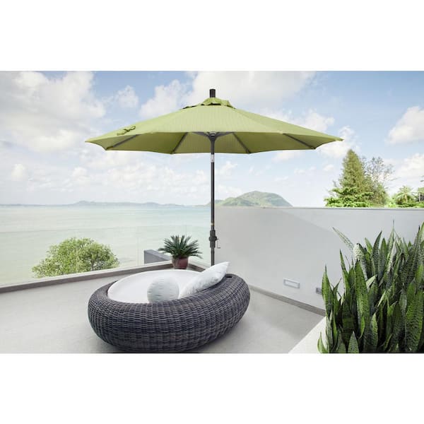 9 ft. Bronze Aluminum Pole Market Aluminum Ribs Collar Tilt Crank Lift Patio Umbrella in Natural Sunbrella