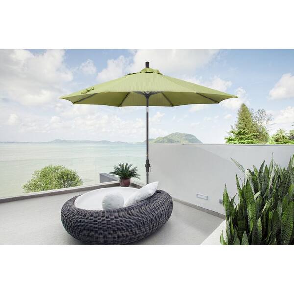 9 ft. Black Aluminum Pole Market Aluminum Ribs Collar Tilt Crank Lift Patio Umbrella in Air Blue Sunbrella