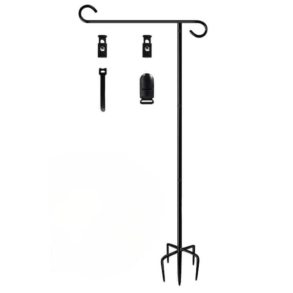 Angel Sar 4 ft. Matte Black Metal Garden Yard Flagpole with 5 Forked Base, Stoppers and Clips (1-Pack)