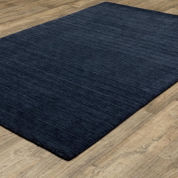 Allaire Navy 10 ft. x 13 ft. Solid Heathered Hand-Tufted 100% Wool Indoor Area Rug