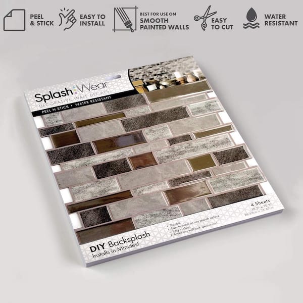 10.5 in x 10.5 in Earth and Grey Mosaic Backsplash Vinyl Peel and Stick Wall Tile (4-Pack)