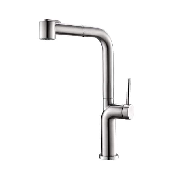 Miscool Chad Single Handle Pull Out Sprayer Kitchen Faucet with Spot Resistant in Brushed Nickel