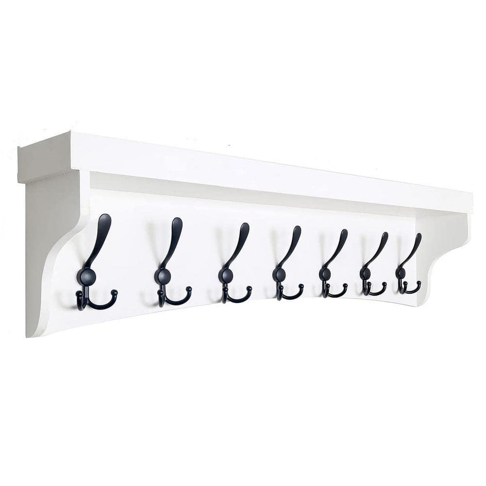 35 in. W x 5.5 in. D White Decorative Wall Shelf, Coat Rack Wall Mount with