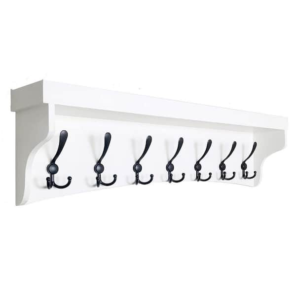 Cubilan 35 in. W x 5.5 in. D White Decorative Wall Shelf Coat Rack Wall Mount with Shelf M910KYW The Home Depot