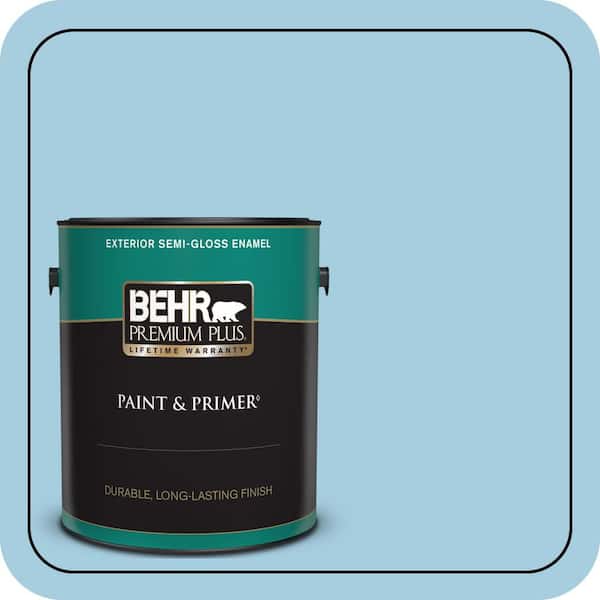 BEHR PREMIUM PLUS 1 gal. #M490-2 Carefree Sky Semi-Gloss Enamel Exterior Paint & Primer