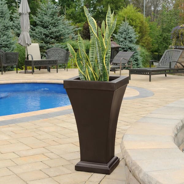 Bordeaux 28 in. Tall Self-Watering Espresso Polyethylene Planter