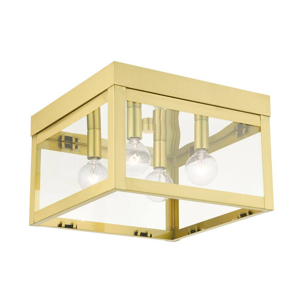 Elegant Satin Brass 4-Light Flush Mount with Clear Glass