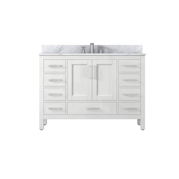 Unbranded 48 in. W x 22 in. D x 35 in. H Freestanding Bathroom Vanity in Matte White with White Natural Marble Top