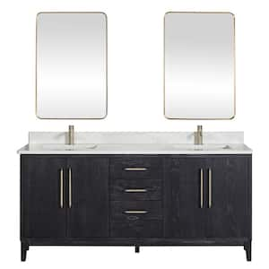 Gara 72 in. W x 22 in. D x 33.9 in. H Double Sink Bath Vanity Fir Black with White Grain Composite Stone Top and Mirror