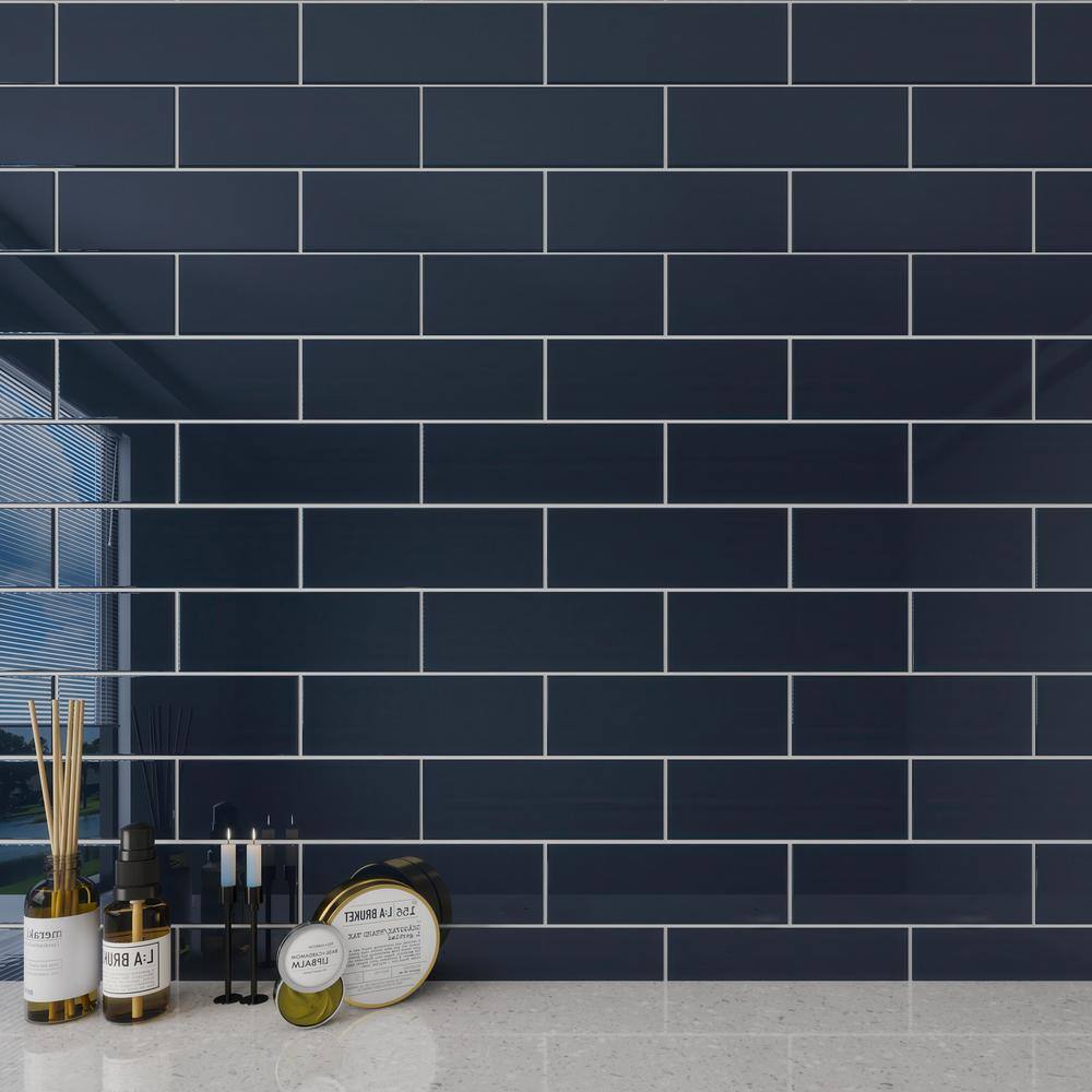 Midnight Blue 4" x 12" Glossy Glass Subway Wall Tile