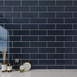 Midnight Blue 4 in. x 12 in. x 8mm Glass Subway Tile (5 sq. ft./Case)