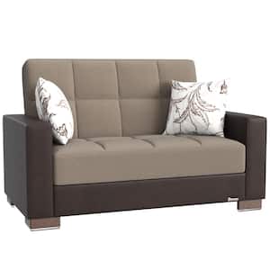 Basics Collection Convertible 63 in. Beige/Brown Chenille 2-Seater Loveseat With Storage
