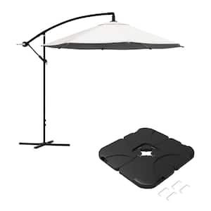 10 ft. Steel Offset Cantilever Outdoor Patio Umbrella with Square Base, Hand Crank Lift in Cream