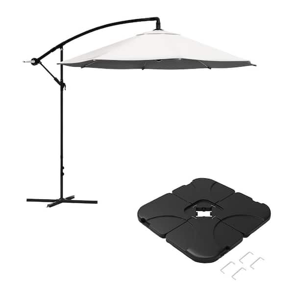 Pure Garden 10 ft. Steel Offset Cantilever Outdoor Patio Umbrella with Square Base, Hand Crank Lift in Cream