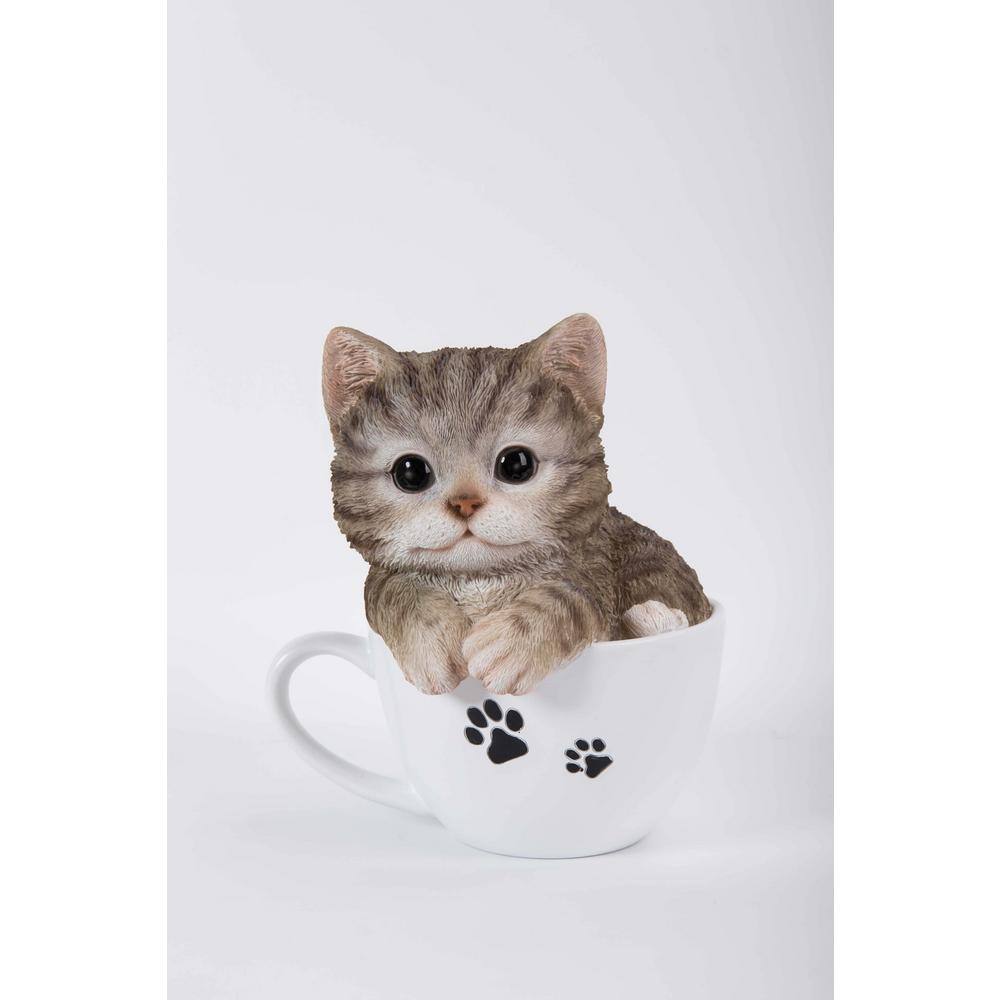 Hi Line Gift Teacup Kitten Grey Tabby Statue B The Home Depot