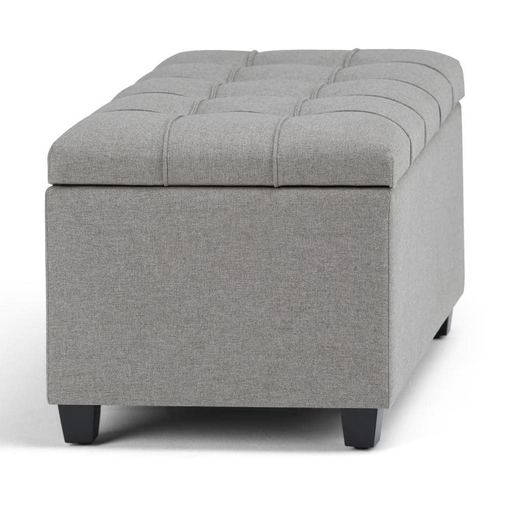 Dove Gray Tufted Rectangular Wood Storage Ottoman Bench