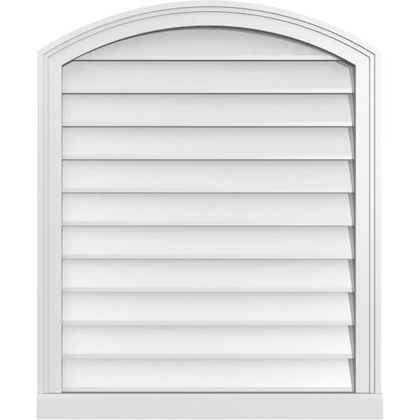 Ekena Millwork 28 in. x 34 in. Arch Top Surface Mount PVC Gable Vent: Functional with Brickmould Sill Frame