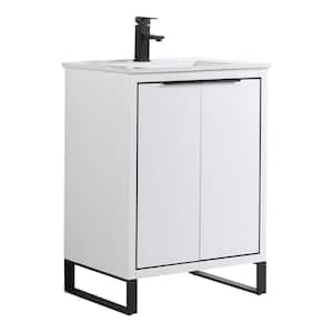 Opulence 24 in. W x 18 in. D x 33.5 in. H Bath Vanity in White Matte with White Ceramic Top