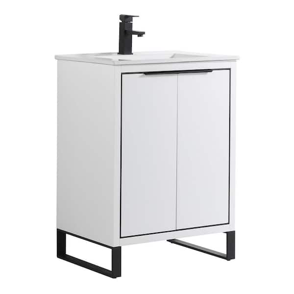 FINE FIXTURES Opulence 24 in. W x 18 in. D x 33.5 in. H Bath Vanity in White Matte with White Ceramic Top