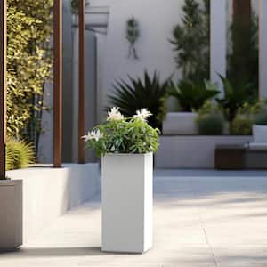 Modern 20 in. H Large Tall Crisp White Concrete Tapered Square Outdoor Planter Plant Pots