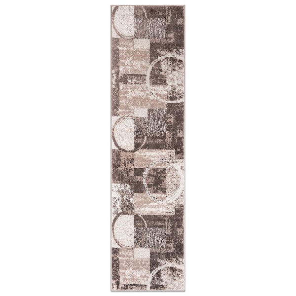 World Rug Gallery Contemporary Abstract Circle Design Brown 2 ft. x 7 ft. 2 in. Indoor Area Rug