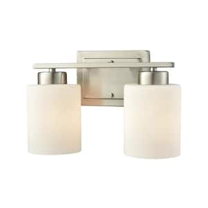 Summit Place 2-Light Brushed Nickel With Opal White Glass Bath Light