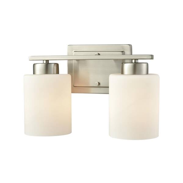 Thomas Lighting Summit Place 2-Light Brushed Nickel With Opal White Glass Bath Light