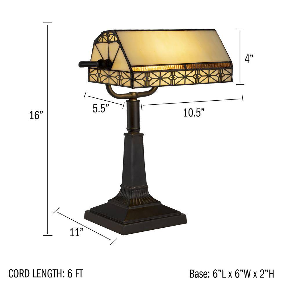 Tiffany-Style Black Wrought-Iron LED Bankers Lamp with Stained Glass Shade