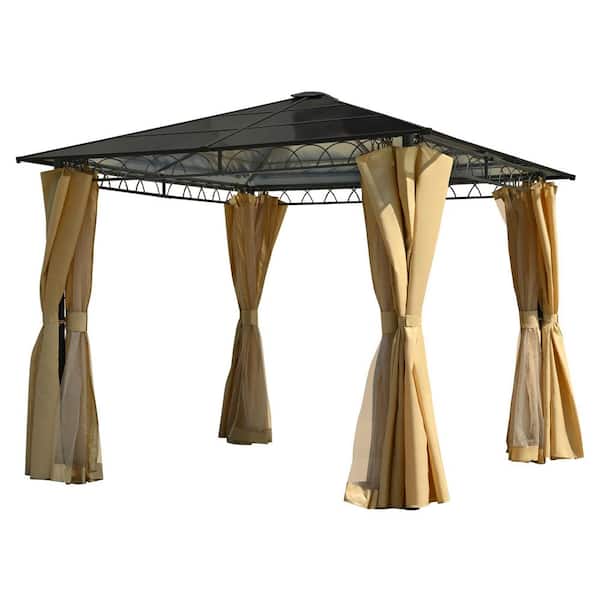 10 ft. x 10 ft. Outdoor Beige Patio Hardtop Gazebo with Polycarbonate Roof and Aluminum Frame for Garden and Backyard