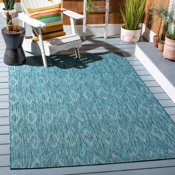 Courtyard Turquoise/Blue 9 ft. x 12 ft. Solid Diamond Indoor/Outdoor Patio  Area Rug
