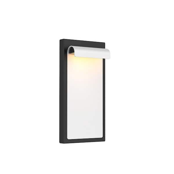 Cap 12 in. White Black Indoor/Outdoor Hardwired Wall Lantern Sconce with Selectable CCT Integrated LED