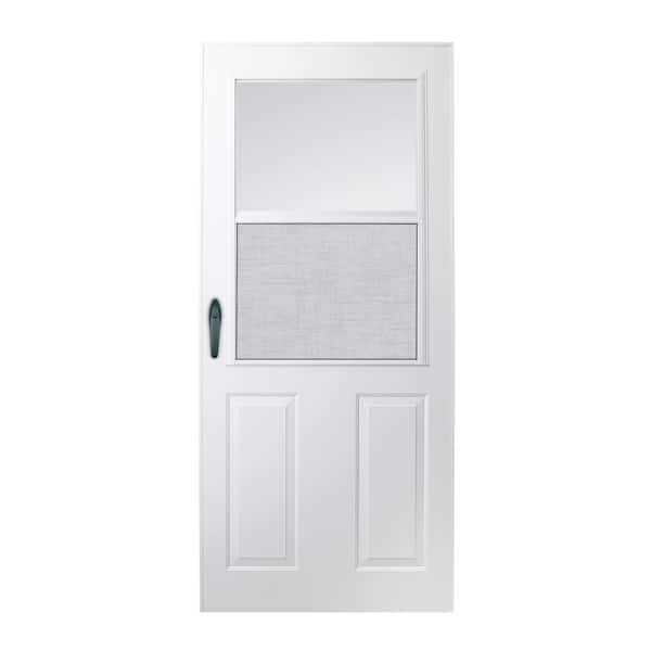 Andersen 200 Series 30 in. x 80 in. White Universal 1/2 Light High-View Aluminum Storm Door with Black Handle Set