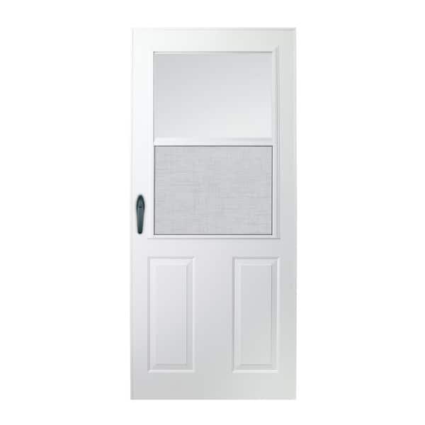 Andersen 200 Series 32 in. x 80 in. White Universal 1/2 Light Half-View Aluminum Storm Door with Black Handle set
