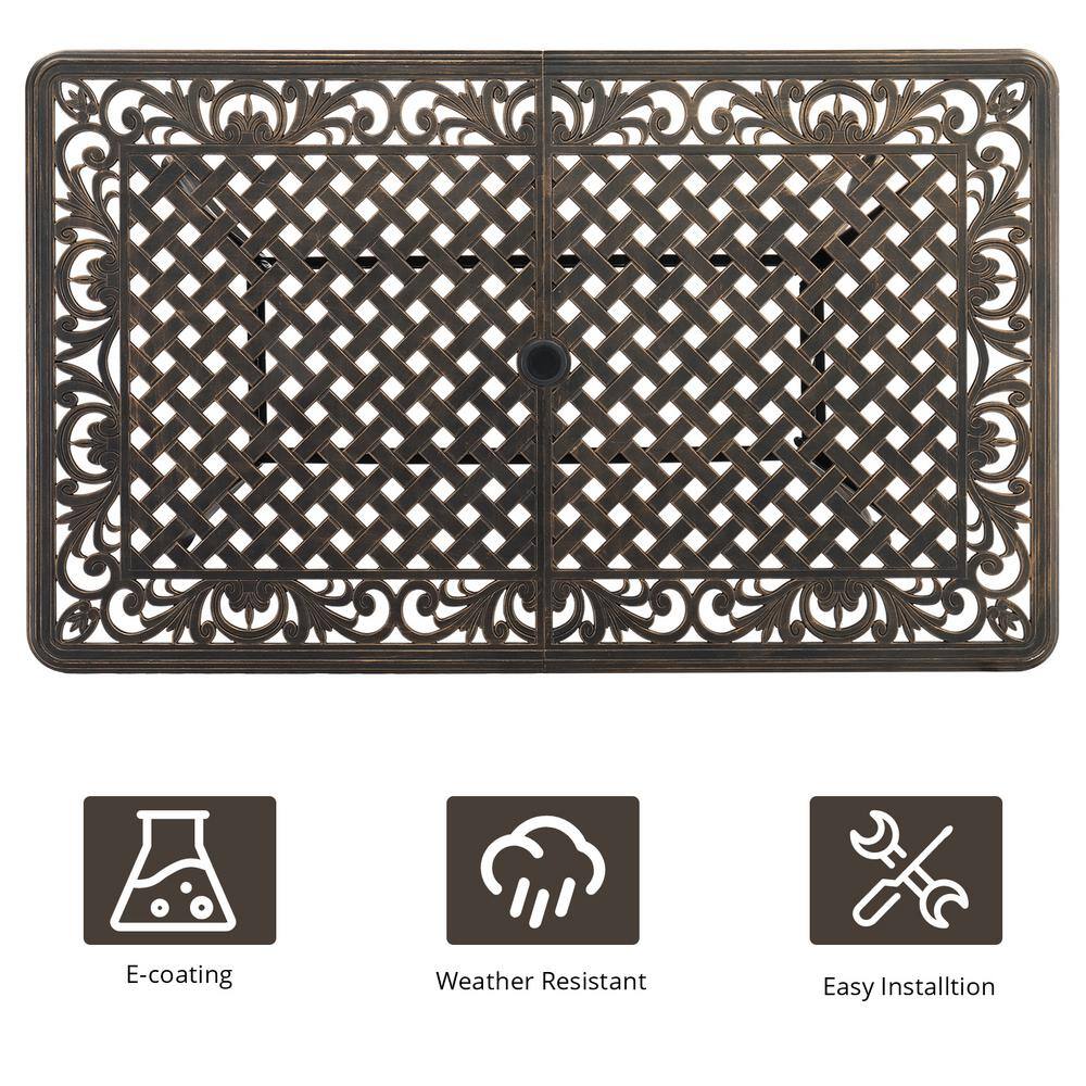 Bronze 60 in. Rectangle Cast Aluminum Outdoor Dining Table with Umbrella Hole